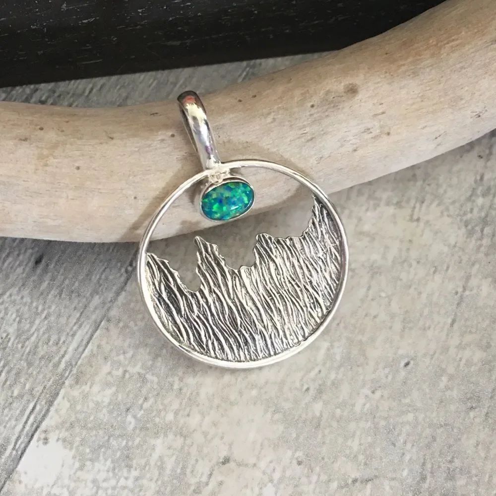 Sterling Silver Fire Opal Art Deco Pendant